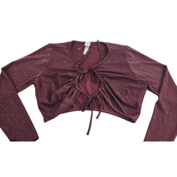 Savage X Fenty Sleep & Shine Long-Sleeve Crop Tee Red Cocoa Sparkly Size 2X - Picture 10 of 12